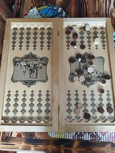 Шахматы: Taxta-şahmat/nərd dəsti – Bakı temalı - Material: tam ağac (yüngül — 3