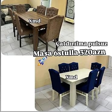Qonaq otağı üçün, Açılmayan, Dördbucaq masa, 6 stul — 1