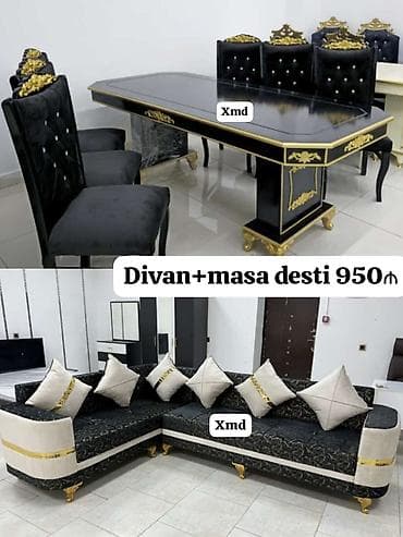 Klassik üslubda dəbdəbəli mebel dəsti. - Yemək masası və 6 ədəd stul