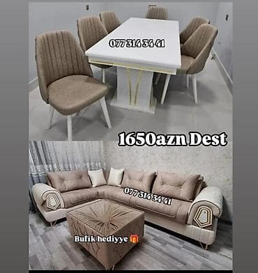 Dest mebel paketi - Yemək masası və 6 ədəd rahat oturacaqlı stul