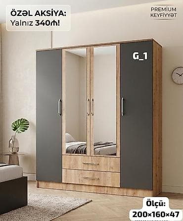 2 el: Yataq otağı dəsti – şkaf + iki ədəd çarpayı - 4 qapılı geyim şkafı — 1