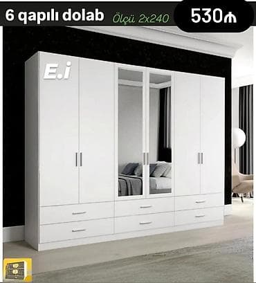 6 qapı, Güzgülü, Ağ, Açılan, Düz dolab