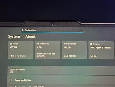 Lenovo LOQ oyun noutbuku Texniki göstəricilər: - Prosessor: AMD Ryzen