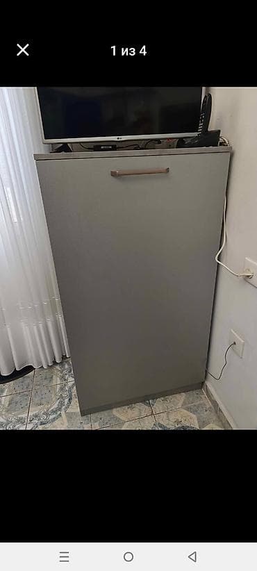 șkaf: Boz rəngdə dikduran saxlama şkafı - Material: laminat, mat boz rəng - — 1