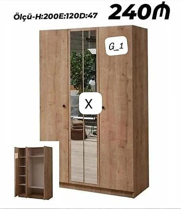 Üçqapılı paltar dolabı – güzgülü orta qapı - Ölçü: Hündürlük 200 sm