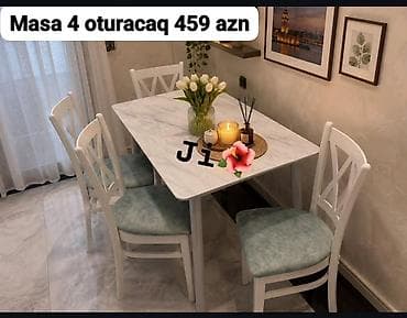 Mətbəx/dinləmə guşəsi üçün kompakt dəst: - 1 masa + 4 oturacaq - — 1