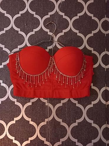 alt pal: Qırmızı rəngli büstqalter-top (strapless) - Korse tipli, yüksək belə — 1