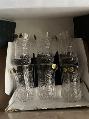 qab dəstləri: Armudu stəkanlar, rəng - Ağ, Xrustal, 6 ədədli dəst, Çexiya — 1