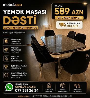 Qonaq otağı üçün, Yeni, Açılan, Dördbucaq masa, 6 stul