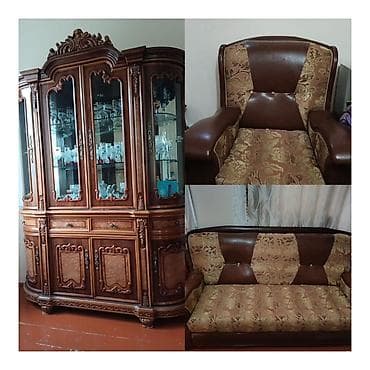 tek divan: Klassik üslubda mebel dəsti - Vitrin-bufet: Təbii ağacdan — 1