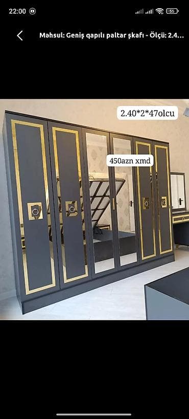 sap: Geniş qapılı paltar şkafı - Ölçü: təxminən 2.40 m (eni) x 2 m — 1