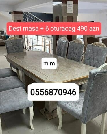 embawood masalar: Qonaq otağı üçün, Yeni, Açılmayan, Dördbucaq masa, 6 stul — 2