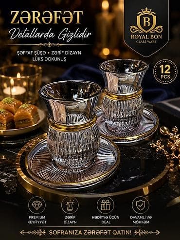 cay serviz: Çay dəsti, rəng - Qızılı, Şüşə — 1