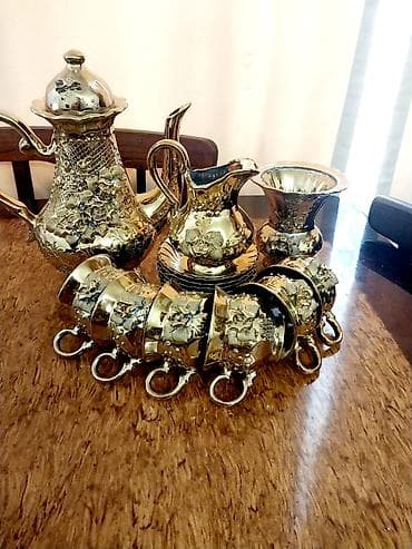 qizil guller: Çay dəsti, rəng - Qızılı, Metal, 6 nəfərlik — 1