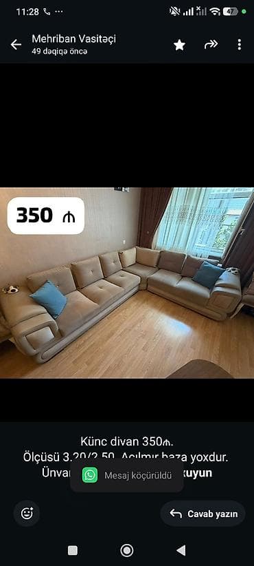 Künc divan 350₼. Ölçüsü 3.20/2.50. Açılmır baza yoxdur. Ünvan lalafo.az -da Künc divan 350₼. Ölçüsü 3.20/2.50. Açılmır baza yoxdur. Ünvan
