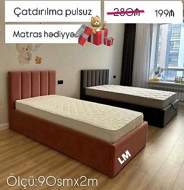 Мебель: Parça model tək çarpayı – SİFARİŞLƏ VƏ YENİ - Ölçü: 90 sm x 2 m - — 1