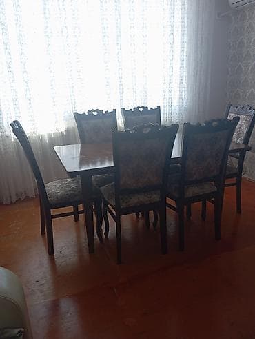 aile sekilleri: Yemək otağı dəsti – masa və 6 ədəd stul - Klassik üslubda, tünd — 4