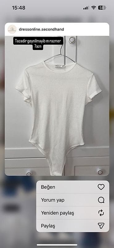 yeni model donlar: Ağ rəngli qadın bodisi - Qısaqol, dairəvi yaxa - Stretch material — 1