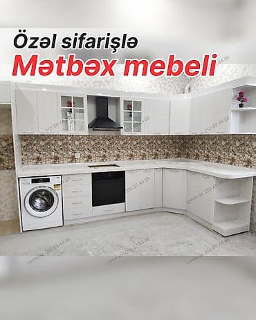 Özəl sifarişlə mətbəx mebeli - Dizayn: L şəklində, müasir və zərif