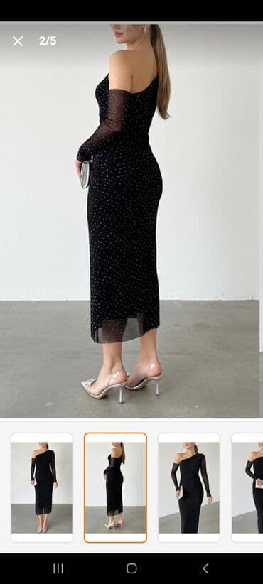 Dəstlər, kostyumlar: Qara midi ziyafət donu – birqollu, asimmetrik kəsim - Rəng: dərin — 2