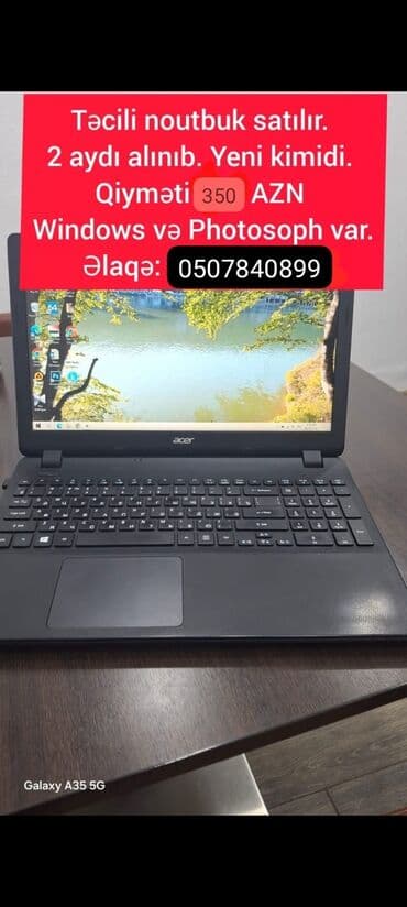 casper notebook qiymeti: Acer noutbuk - 15.6" ekranlı, tam ölçülü klaviatura və iri touchpad - — 1