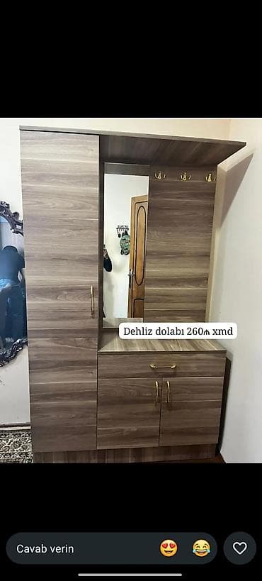 Yeni, 2 qapılı, Güzgülü, Qəhvəyi, Açılan, Düz dolab
