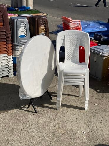 раскладной стол: Yeni, Yumru masa, 4 stul, Açılan, Stullar ilə, Plastik, İran — 3