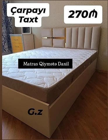 yataq az: Çarpayı taxt – matras qiymətə daxildir. - Rəng: bej - Yumşaq başlıq — 1