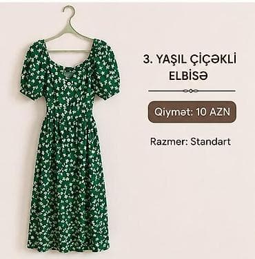 Yaşıl çiçəkli don - Rəng: tünd yaşıl, ağ çiçək naxışları - Model — 1