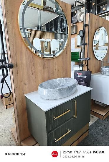 moydadırlar: Mərmər üstlü hamam mebeli və masaüstü lavabo dəsti - Üst: ağ rəngli — 1