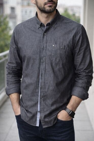 Чехлы: Kişi köynəyi – qrafit/boz rəng - Model: düyməli, uzunqol - Yaxalıq — 1