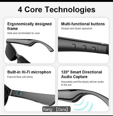 Eynəklər: Smart Audio Eynək – Qara rəng 2‑də 1: eynək və simsiz headset. Günəş — 8