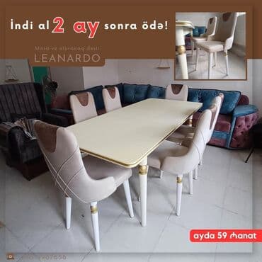 oturacaqlarin uzlenmesi: Mətbəx üçün, Yeni, Açılan, Dördbucaq masa, 6 stul — 2