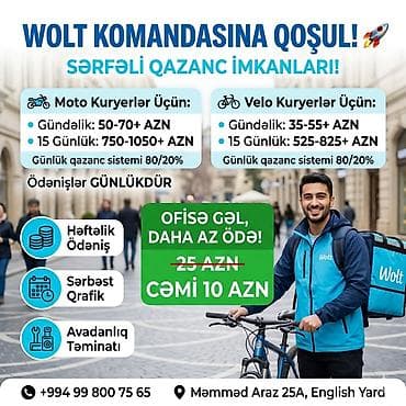 Moto-kuryer tələb olunur, Gündəlik ödəniş, Təcrübəsiz