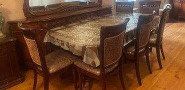 metbex stolları: Qonaq otağı üçün, İşlənmiş, Açılmayan, Dördbucaq masa, 6 stul — 1