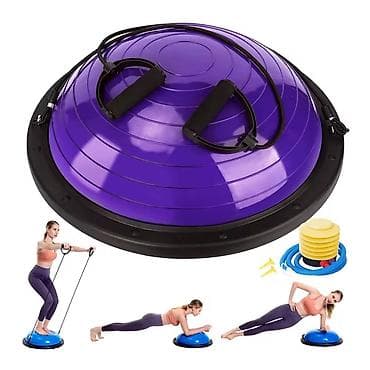 BOSU tipli balans trenajor topu – elastik müqavimət rezinləri və nasos