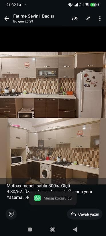 Mətbəx mebeli satılır 300₼. Ölçü 4.80/62. Üzərində moyka