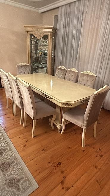 Masalar: Qonaq otağı üçün, İşlənmiş, Açılmayan, Kvadrat masa, 8 stul — 1