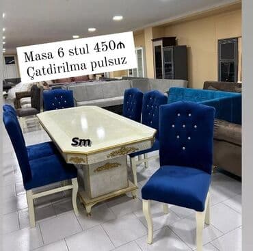 Mətbəx üçün, Açılmayan, Dördbucaq masa, 6 stul