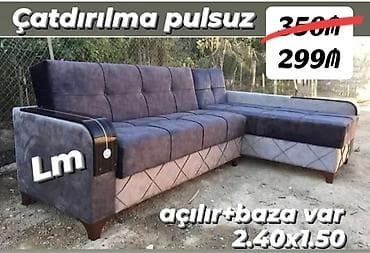 yatag taxti: Künc divan – açılır və bazalı model. - Ölçü: 2.40 x 1.50 m - Parça — 1