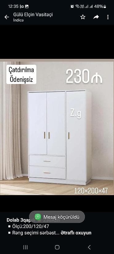 *Dolab 3qapılı 💥 230Azn* ▫️Ölçü:200/120/47 ▫️Rəng seçimi sərbəst