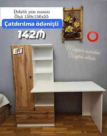 Dolablı yazı masası - Ölçü: 150 x 150 x 55 sm - Çatdırılma ödənişli - — 1