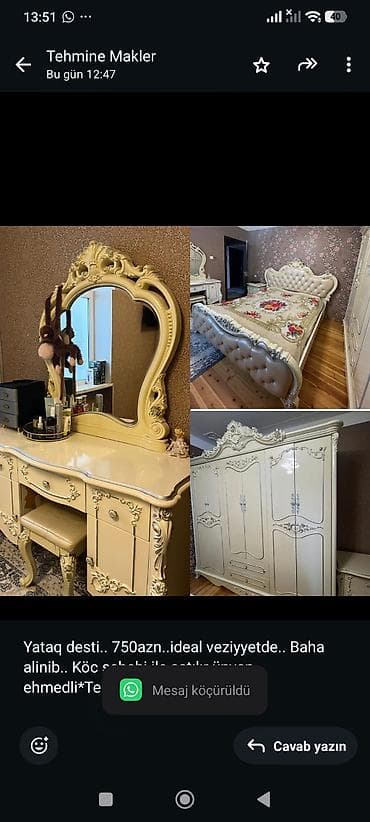 Yataq desti. 750azn. ideal veziyyetde. Baha alinib. Köc sebebi ile