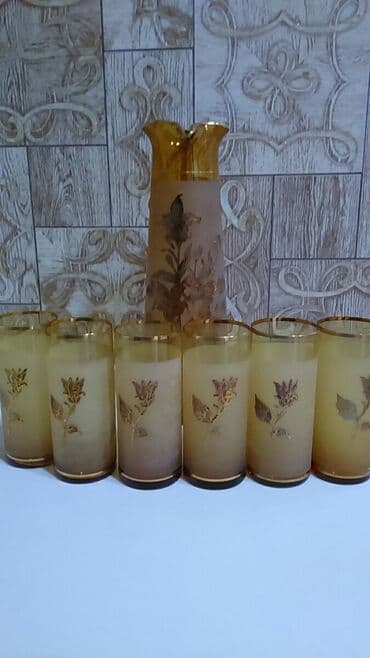 kafeyni serviz: Kompot üçün dəst, ideal vəziyyətdədir, qəhvəyi- qızılı rəngdə — 2