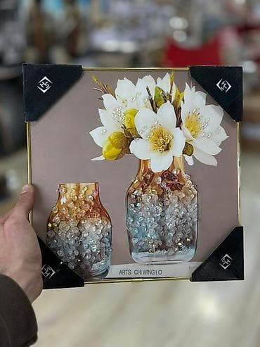 sırğa şəkilləri: Şüşə üzərində 3D dekorlu tablo seti Divar tablosu Ölçü : 27x27 — 3