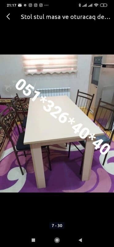 Masa və oturacaq dəstləri: Qonaq otağı üçün, Yeni, Açılan, Dördbucaq masa, 4 stul — 13