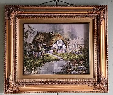 ideal luna: Rəsm tablo – “Kənd mənzərəsi”, çərçivəli - Süjet: Saz damlı, yarı — 1