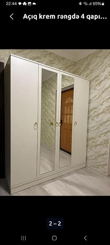 acarlı dolab: 4 qapılı, Güzgülü, Bej, Açılan, Düz dolab — 1