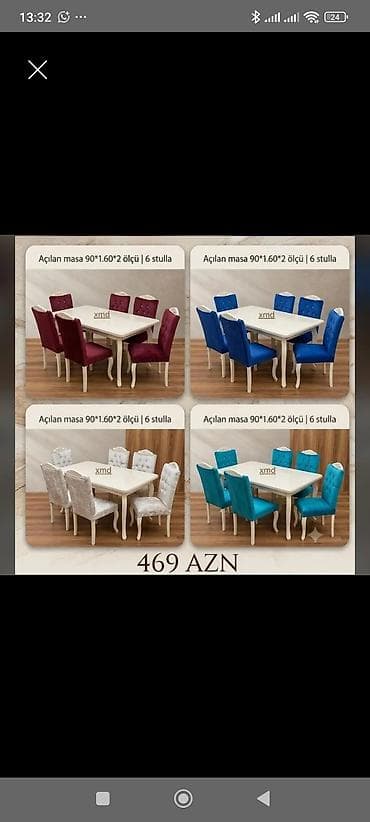 stul bar: Açılan masa dəsti – 6 stulla - Masa ölçüsü: 90×160 sm (açılan model) — 1
