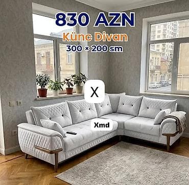 divan kafe: Künc Divan – 300 × 200 sm Qiymət: 830 AZN - L‑şəkilli dizayn, 300 — 1
